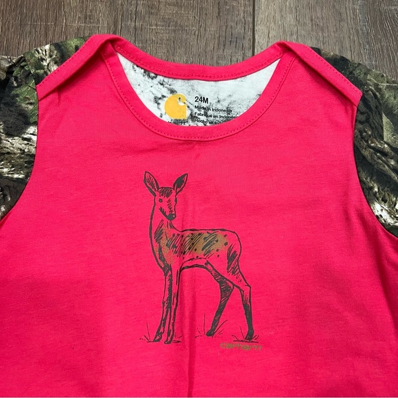 New Carhartt camo and pink deer onesie long sleeve - Picture 2 of 6